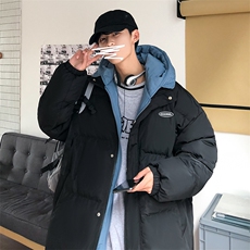 港风ins撞色拼接拼料厚款保暖连帽情侣棉服A071-Y281-P130，男装棉衣，电商A071