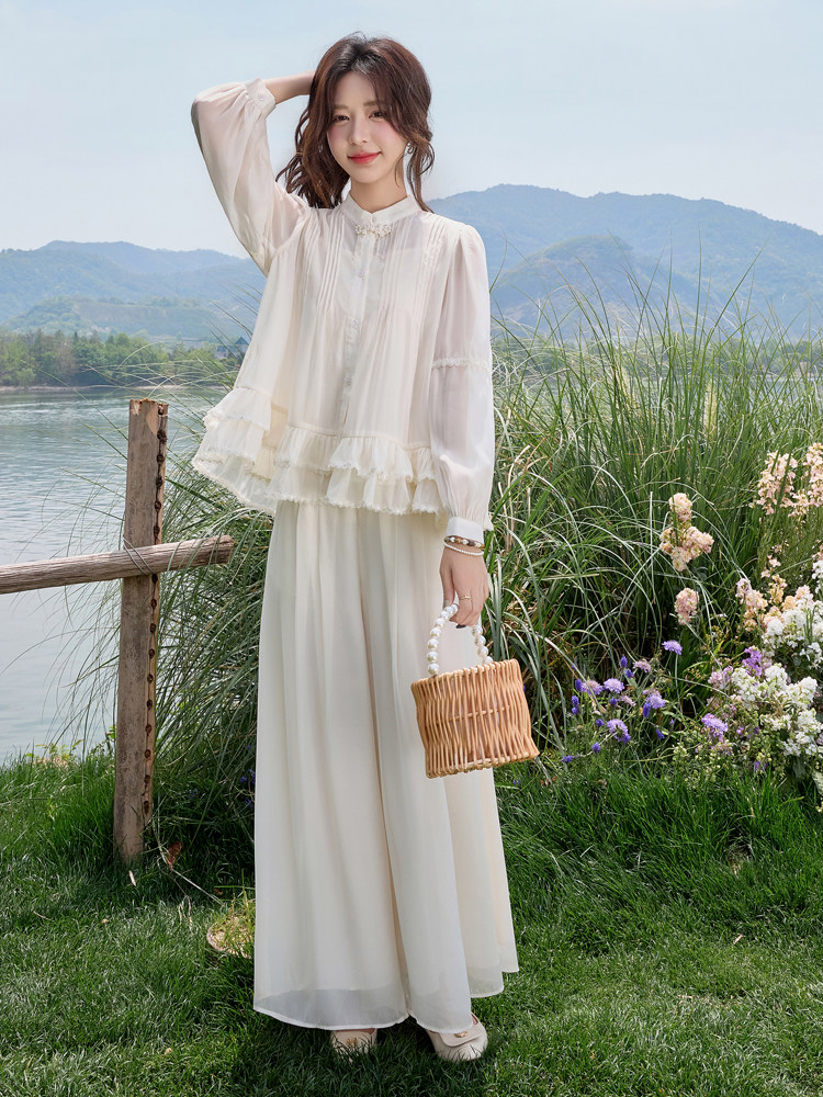 新中式套装女2026夏新款巨好看的小香风气质防晒阔腿裤两件套,女装套装/套裙,水衣源