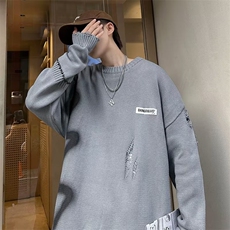 破洞针织衫男涂鸦韩版潮流2024冬季新款ins宽松毛衣MZ595X-P48，男装针织衫/毛衣，星座412-3