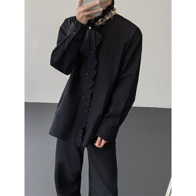 现货25设计感男士亮片轻奢男士木耳边宫廷风衬衫cs170-p98,男装衬衫,电商B288