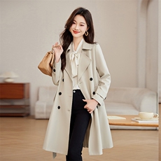 红高级感中长款风衣外套女2025春秋新款气质显瘦英伦风大衣，女装风衣，姿衣坊