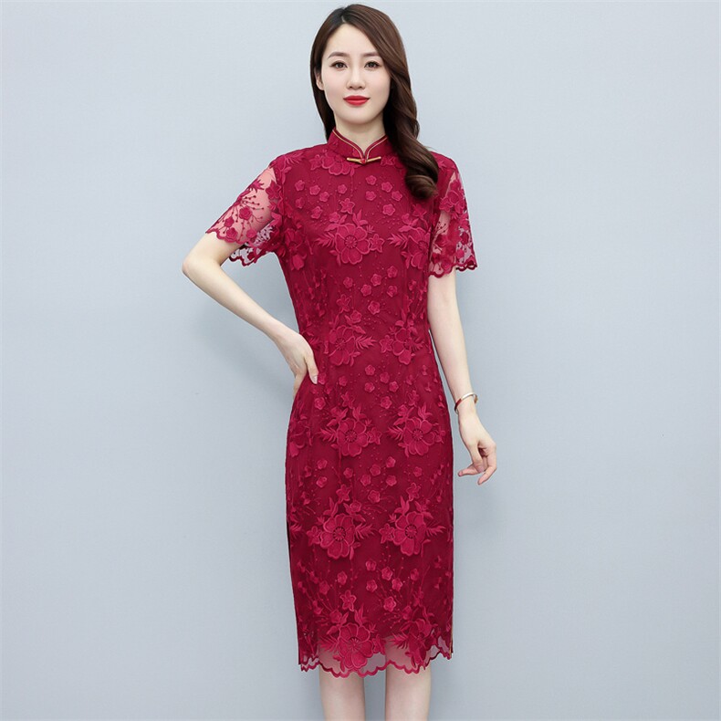 2022年秋冬新款蕾丝旗袍婚庆喜宴中长修身显瘦百搭专柜品质连衣裙，女装汉服/婚纱/旗袍/礼服，媚琳依坊