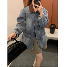 美式渐变复古工装夹克春秋季潮流宽松百搭水洗做旧牛仔外套，男装工装外套，星座410-7