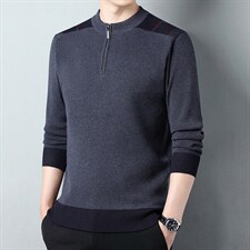 2023秋季新款中年男士半高链上衣中年圆领套头内搭针织毛衣打底衫，男装针织衫/毛衣，电商B212（原钱塘6029）