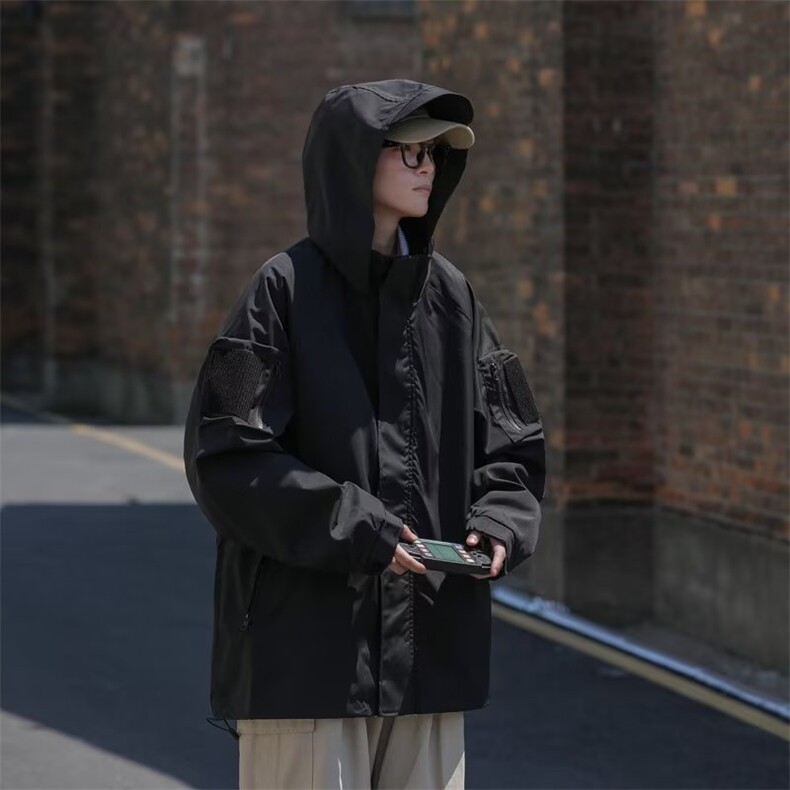 军绿色连帽冲锋衣外套男女潮ins春秋日系机能风工装夹克J4218-P60,男装夹克,星座1008