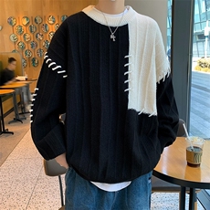 拼接毛衣男秋冬季新款圆领针织衫潮牌青少年保暖毛线衣M5122-P50，男装针织衫/毛衣，星座1008-1
