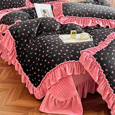 2025新款复古风印花牛奶绒大花边床盖四件套，床品套件，一起卖家纺