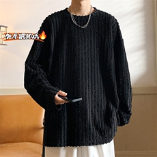 薄款改加绒冬新银狐绒圆领卫衣男宽松加绒加厚上衣W334J加绒-P65，男装T恤，电商A001-1