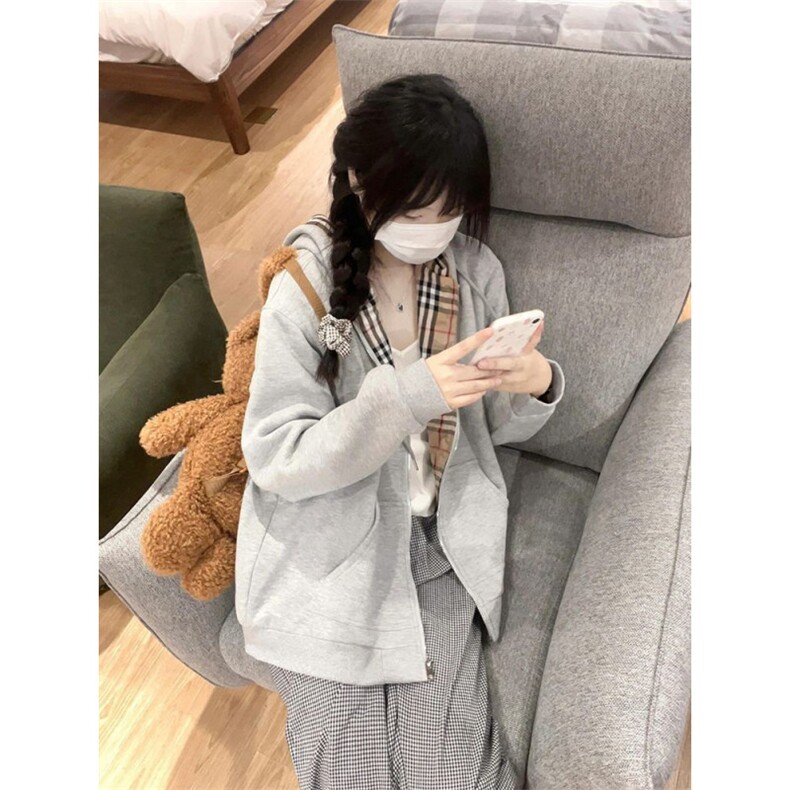 5339-P50原版做工食毛华棉复合格纹连帽卫衣薄款/加绒,女装卫衣/绒衫,星座617A-2