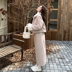 套装裙冬粉色毛毛拼接毛呢外套半裙两件套,女装套装/套裙,浙宝160,浙宝-网红风 套装裙冬粉色毛毛拼接毛呢外套半裙两件套,女装套装/套裙,浙宝160,浙宝-网红风