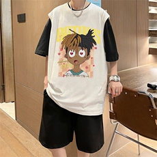 直播品质美式宽松纯棉背心无袖t恤短裤大码两件套套装TZ88-P58，男装T恤，电商A486