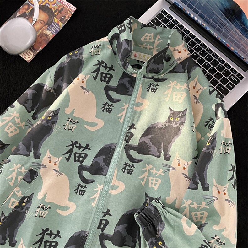 秋款男双层夹克猫咪汉字印花铺满外套JK961P45,男装夹克,星座1013-1