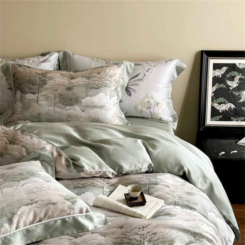 新款天丝数码印花宽边款也许系列四件套，床品套件，一起卖家纺