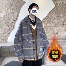 男生早秋穿搭小香风外套高级感格子翻领潮牌衬衫痞帅宽松百搭夹克，男装夹克，星座1210-1