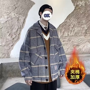 男生早秋穿搭小香风外套高级感格子翻领潮牌衬衫痞帅宽松百搭夹克