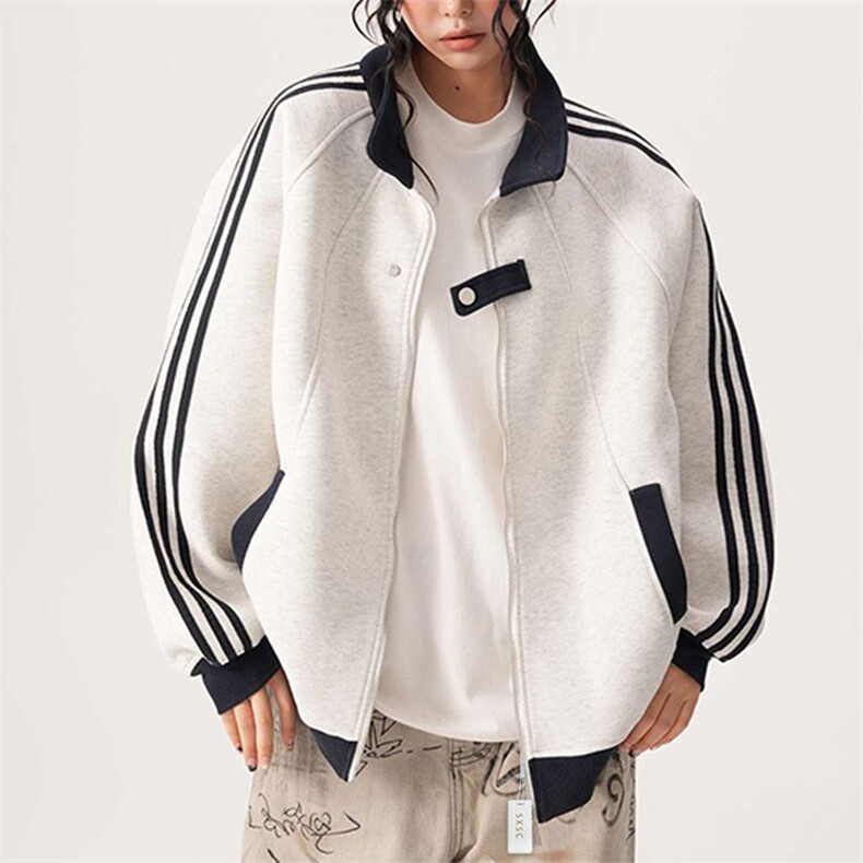 抖音得物品质秋冬美式高街重磅结构拼接织带翻领卫衣夹克外套W113，男装夹克，电商A486