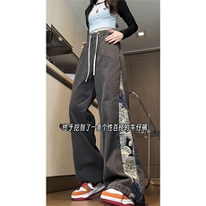 潮小熊拼接刺绣牛仔裤男嘻哈痞帅宽松直筒大码裤子XK66133特p35，男装牛仔裤，电商A042