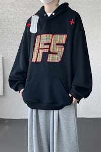 重磅贴布刺绣卫衣大码春秋连帽衫硬挺外套美式休闲上衣WY9108/P65图片