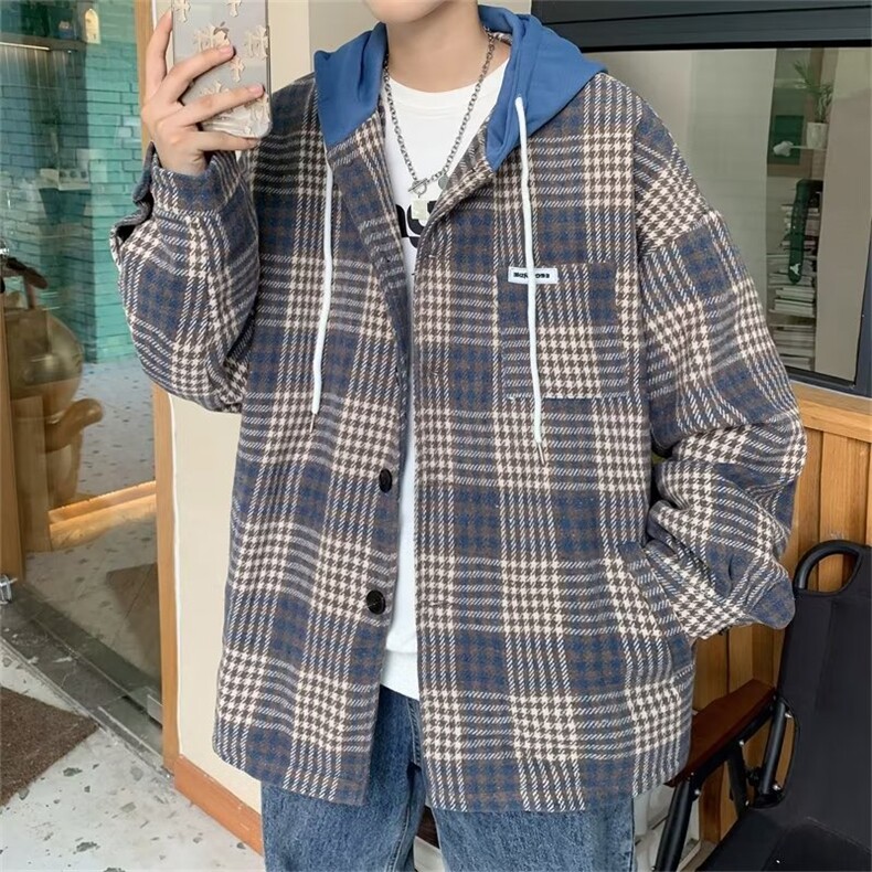 格子毛呢外套男士春秋大码男生夹克港风ins潮牌上衣服JK222P60,男装夹克,星座410-2