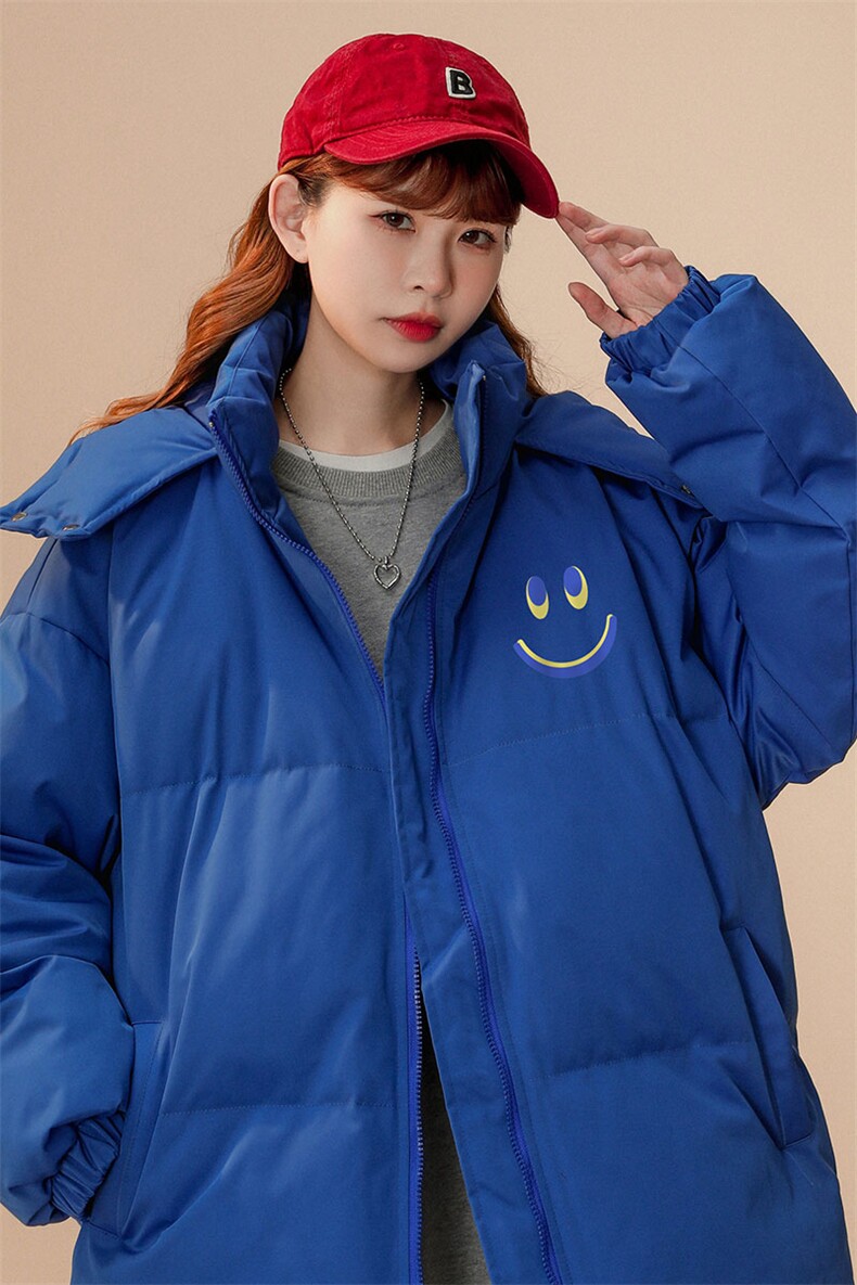 中性风22冬季新品笑脸印花连帽面包服棉服宽松棉衣MY202P115控148,男装棉衣,A247A