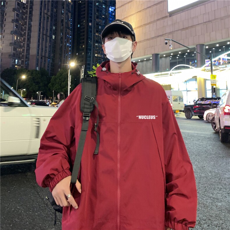 港风夜景秋款字母印花时尚连帽冲锋衣夹克A47-F83807P75控98,男装夹克,电商A247
