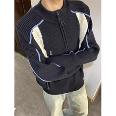 【005】撞色半拉链毛衣情侣款套头外套i上衣A079-Y10-P65，男装针织衫/毛衣，电商A079