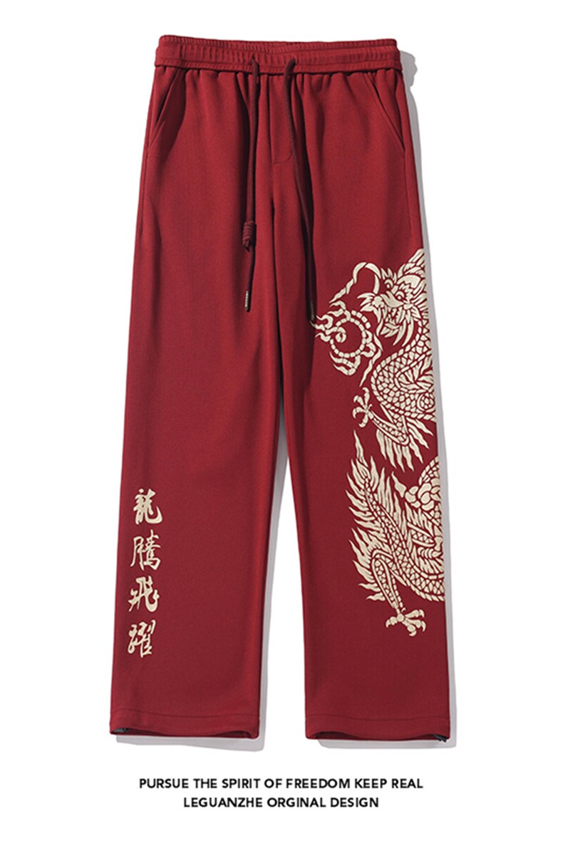 2025秋季新款白底大码龙年风印花卫裤M-5XHK24139-P60,男装休闲裤,电商A022