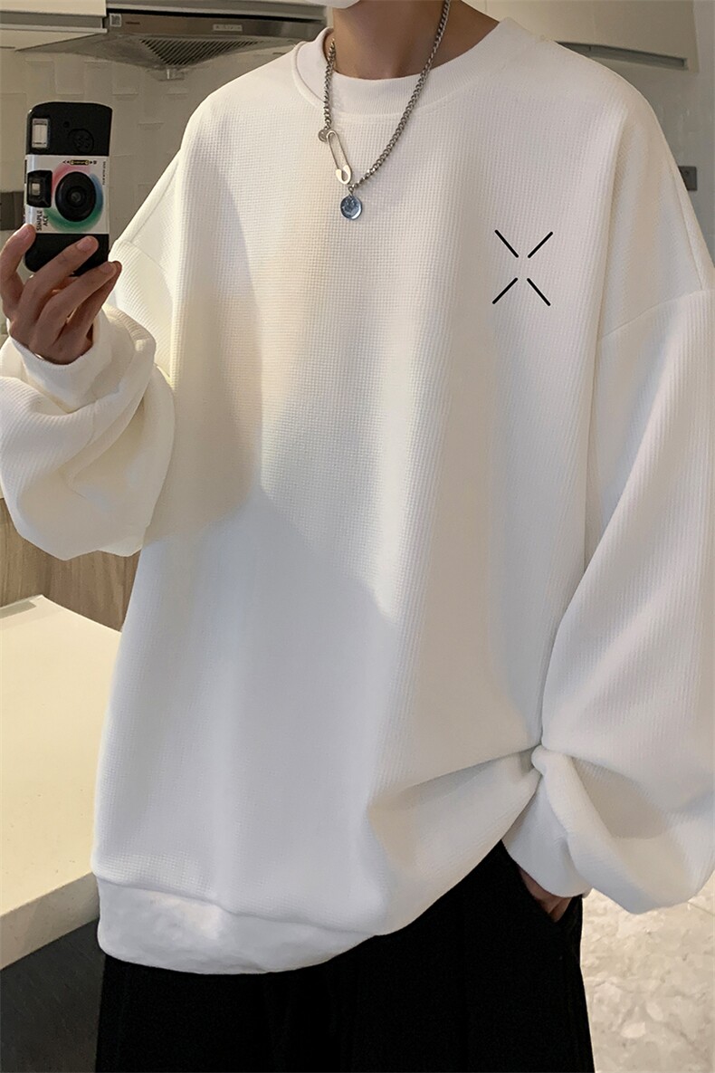 华夫格卫衣圆领卫衣男大码长袖t恤男外套HW76305-P30加绒款-P40,男装卫衣,电商A040