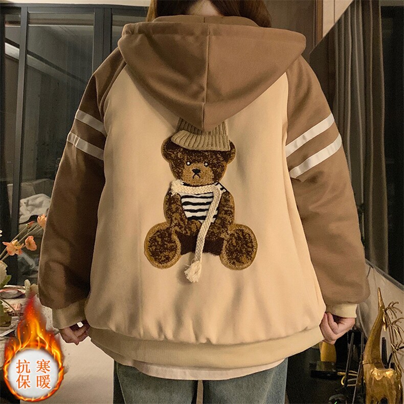 小熊学院风棒球服外套少女冬装2025新款学生宽松加厚棉衣C474-100,男装棉衣,星座911-2(原星座613-2）