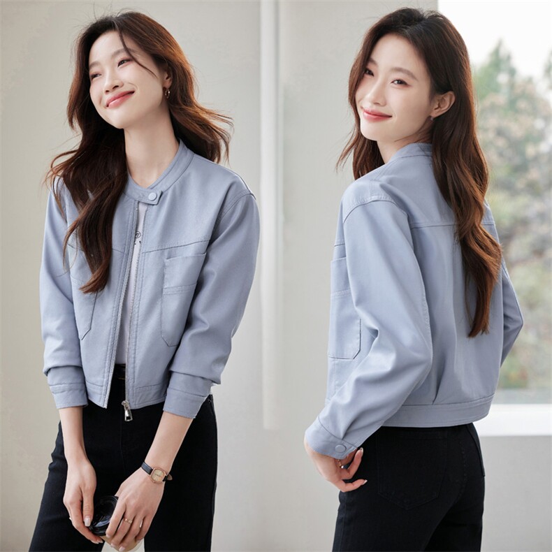 2025早春秋季新款小个子外套皮夹克女装短款衣服时尚休闲上衣开衫,女装皮衣,潮流依族