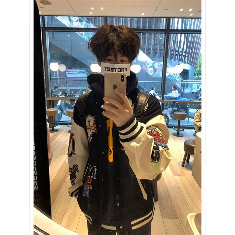 1506-1/JJC0091/P69潮情侣美式植绒刺绣棒球服宽松休闲夹克外套,男装夹克,星座1506-1