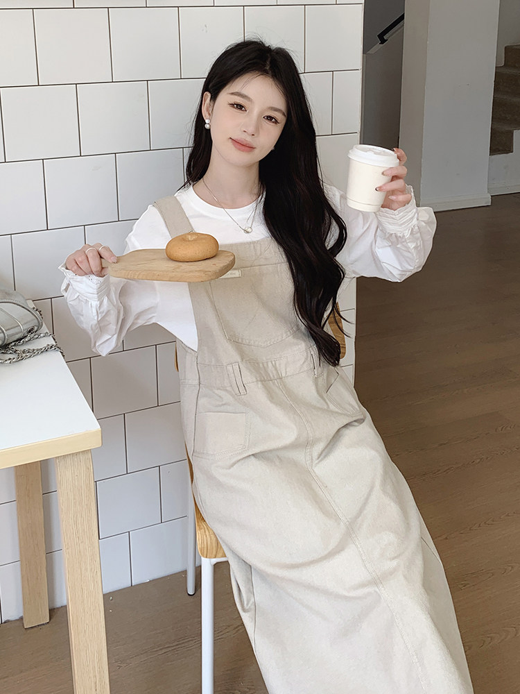 韩系减龄背带连衣裙套装女2025春新款高级感气质显瘦吊带裙两件套,女装套装/套裙,慧尚依恋