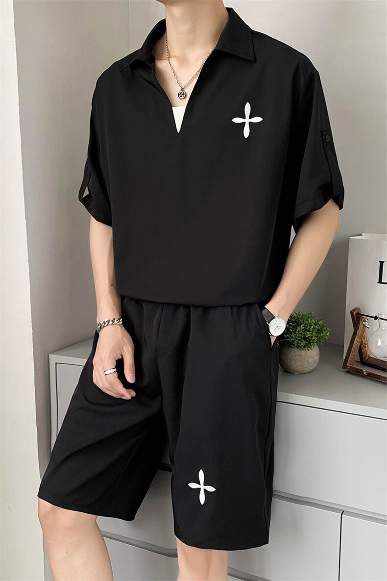 印花套装短袖短裤套装五分袖V领衬衫A328-2238-P90,男装牛仔裤,星座406