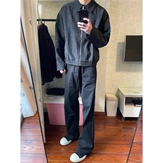 外套男春秋季美式高街褶皱翻领棒球服潮牌飞行员夹克，男装夹克，星座410-7