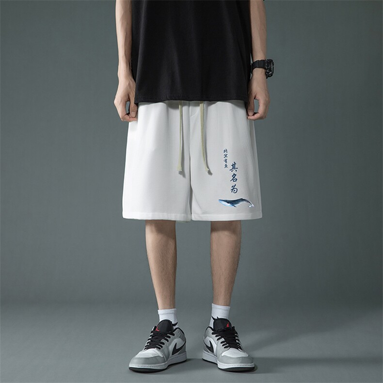 HD74261-P22 华夫格短裤男大码宽松五分裤男直筒中裤图片