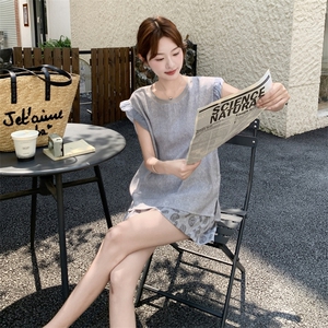 灰色气质巨好看无袖上衣套装女夏季2025新款小个子印花短裤两件套图片