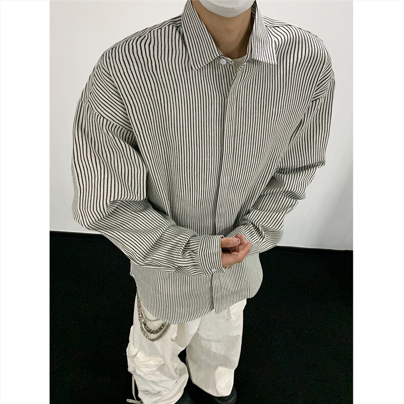 美式黑白条长袖衬衫加厚版本C5889-特P28黑,男装衬衫,电商A094