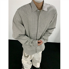 美式黑白条长袖衬衫加厚版本C5889-特P28黑，男装衬衫，电商A094
