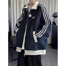 春秋季新款美式复古三条杠潮牌宽松拼接设计感外套夹克棒球服男士，男装夹克，星座1210-1