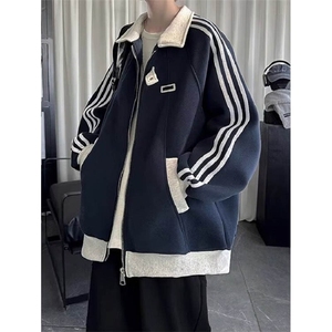 春秋季新款美式复古三条杠潮牌宽松拼接设计感外套夹克棒球服男士图片