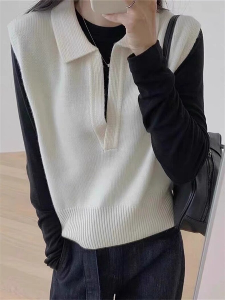 2025年秋季新款百搭女士polo领针织衫，女装针织衫/毛衣，嘉日羊绒