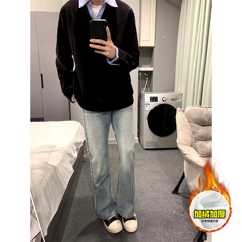 重磅加绒硬挺boxy男女美式高街假两件衬衫领长袖卫衣POLO领打底衫,男装T恤,电商A443