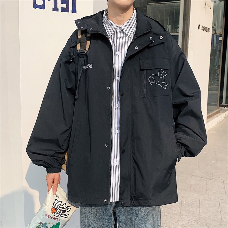 2026春装新款潮男宽松连帽绣花工装夹克外套JK6899/特P65黑色8,男装夹克,电商A094