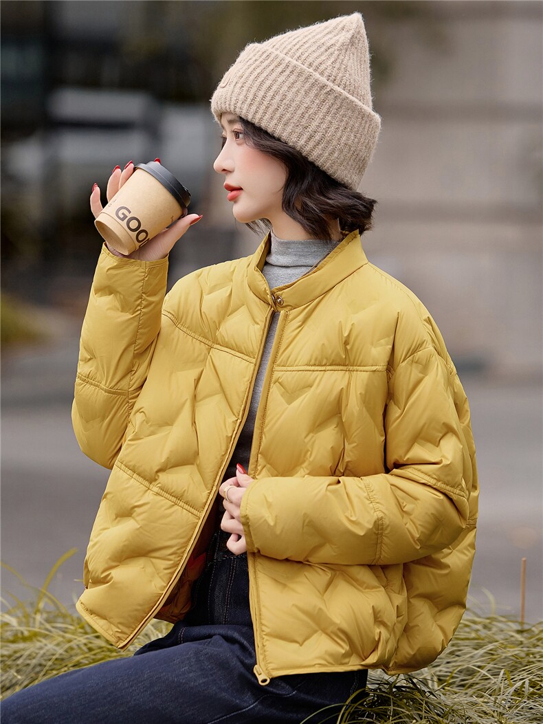 黄色90白鸭绒羽绒服女2025冬季新款宽松休闲百搭轻薄厚外套女,女装羽绒服,梦懿尔