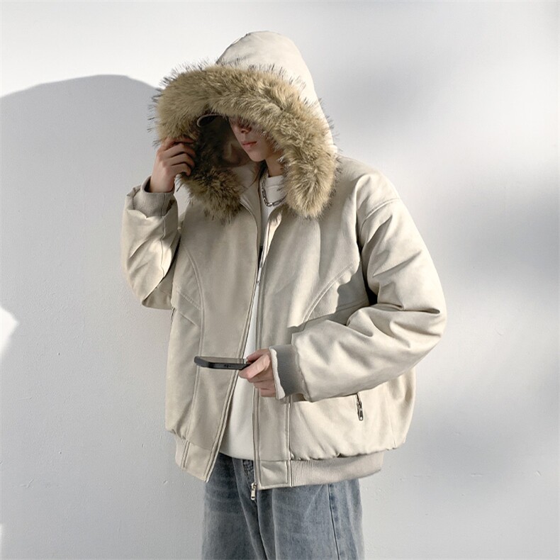 现货扎染PU皮棉服男冬季加厚连帽棉衣座山雕大毛领外套M090-P120,男装棉衣,星座308B-2