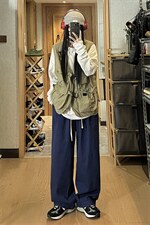 秋季新款阔腿灯笼水洗工装裤女模XZ604-KG35-P55控68，男装工装外套，星座604