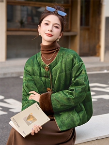现货新中式提花羽绒服女2025冬季新款超好看拼接撞色保暖外套女图片