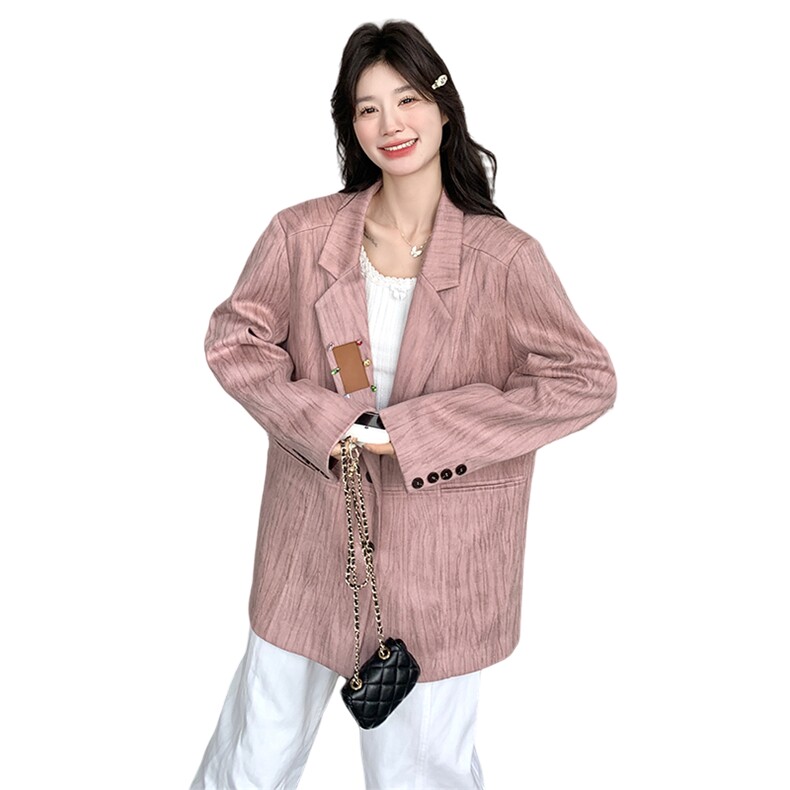 休闲粉色气质西装外套女春秋2025新款超火百搭今年流行设计感西服,女装西装,2C232
