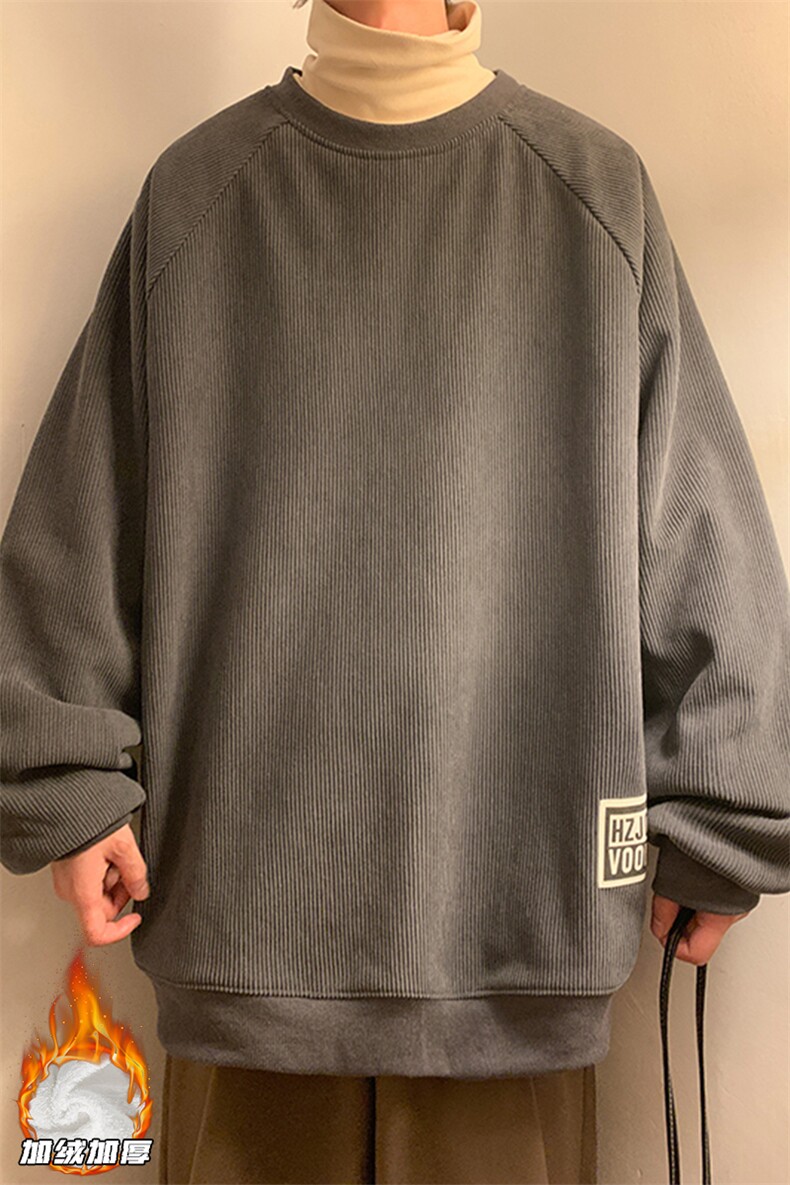 2025冬季新款港风黄墙大码圆领加绒超厚卫衣M-5XHW23905-特P35,男装卫衣,电商A022