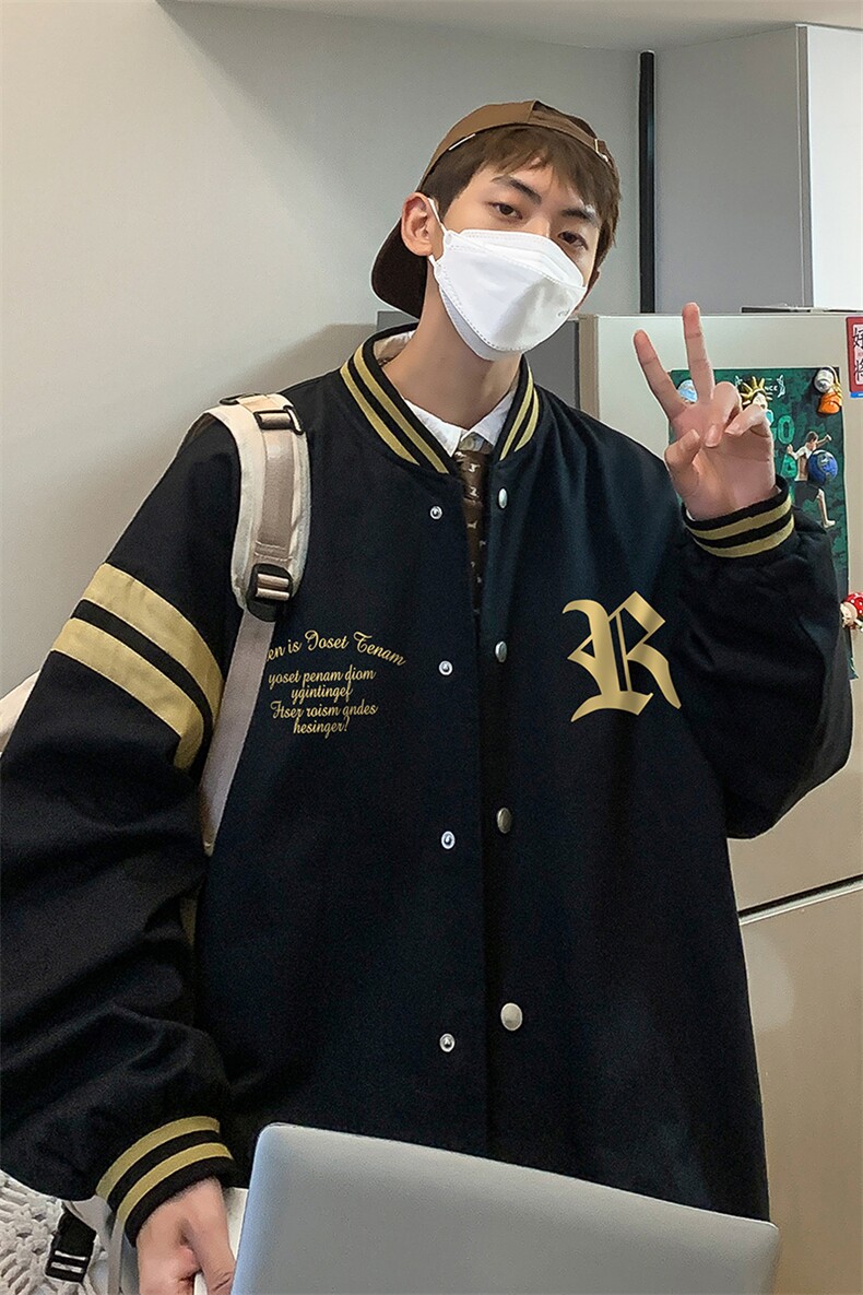 秋季港风潮流宽松撞色立领夹克棒球服外套男G6295P65控78,男装夹克,电商A268A